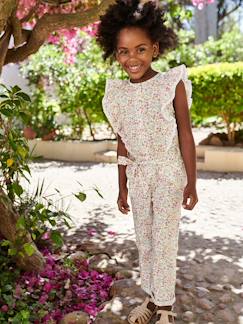 Menina 2-14 anos-Jardineiras, macacões -Macacão com folho, às flores, para menina