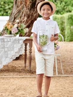 Menino 2-14 anos-Bermudas para menino em algodão/linho.