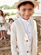 Casaco de cerimónia em algodão/linho, para menino azul+AZUL ESCURO LISO COM MOTIVO+BEGE CLARO LISO COM MOTIVO 