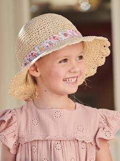 Menina 2-14 anos-Acessórios-Gorros, cachecóis, luvas-Chapéu aspeto palha efeito crochet, com fita estampada, para menina