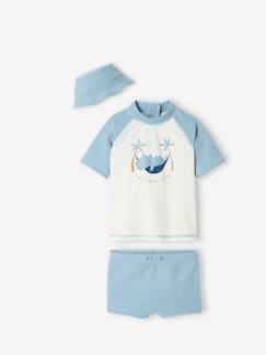 Bebé 0-36 meses-Fatos de banho, acessórios de praia-Conjunto de banho anti UV hipopótamo, t-shirt + calções + chapéu tipo bob, para bebé menino