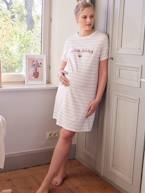Camisa de dormir em algodão bio, especial gravidez e amamentação rosa 