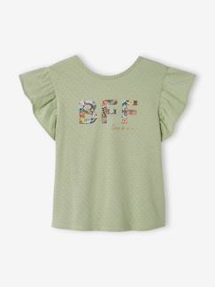 Menina 2-14 anos-T-shirts-T-shirts-T-shirt fantasia com folhos nas mangas, para menina