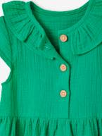 Vestido com gola larga, em gaze de algodão, para bebé laranja+verde 