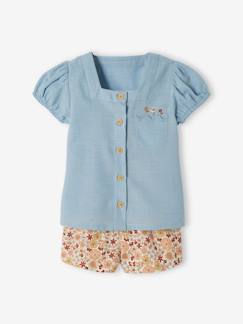 Bebé 0-36 meses-Conjuntos-Conjunto de blusa e calções às flores, para bebé