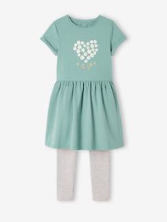 Menina 2-14 anos-Vestidos-Conjunto de 2 peças, vestido e leggings com detalhes irisados, para menina