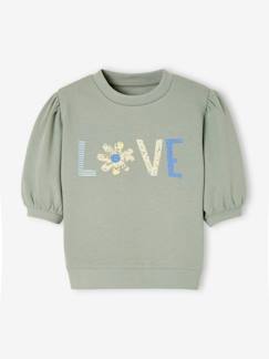 Menina 2-14 anos-Camisolas, casacos de malha, sweats-Sweat com mensagem love, mangas curtas balão, para menina