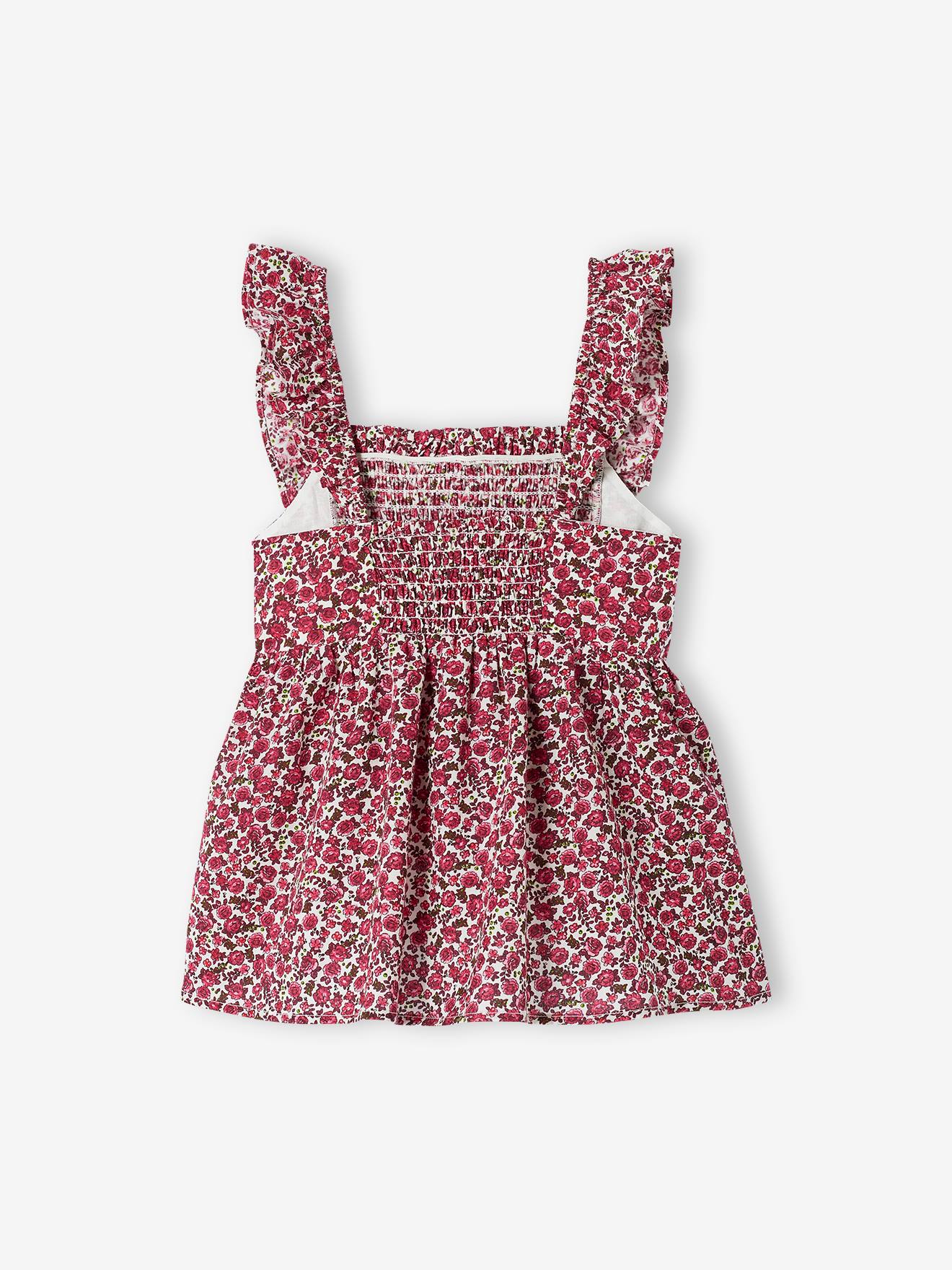 Blusa estampada com folhos, para menina-Menina 2-14 anos-Vertbaudet