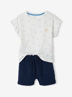 Menina 2-14 anos-Conjuntos-Conjunto t-shirt e calções, em gaze de algodão, para menina