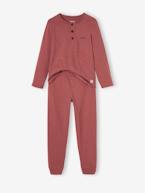 Pijama liso personalizável, decote tunisino, para menino terracota 