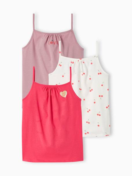 Lote de 3 tops de alças finas Basics, para menina pêssego+rosa-framboesa 