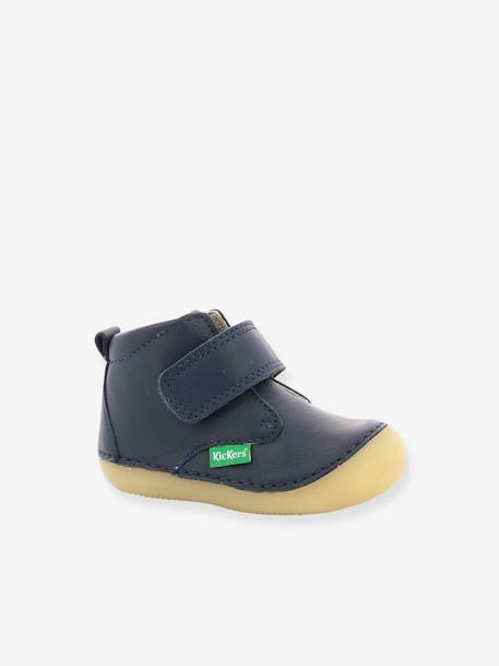 Botinhas em pele, para bebé menino, Sabio da KICKERS®, primeiros passos AZUL ESCURO LISO+azul-tinta+BEGE MEDIO LISO 