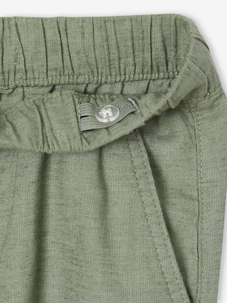 Calças leves, em algodão/linho, para menino avelã+azul-noite+verde-salva 