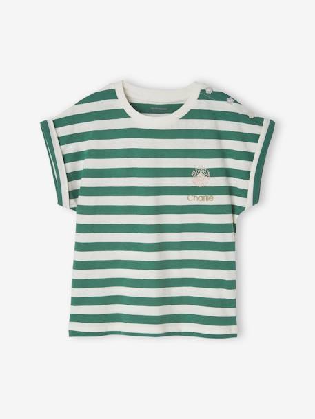 T-shirt às riscas, personalizável, para menina risas verde+riscas rosa 