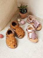Sandálias em pele, com barra autoaderente, para bebé menina rosa 
