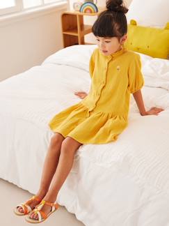 Menina 2-14 anos-Vestidos-Vestido com botões, mangas 3/4, em gaze de algodão, para menina
