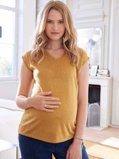 Roupa grávida-T-shirts, tops-T-shirt com decote em V, em algodão e linho, especial gravidez