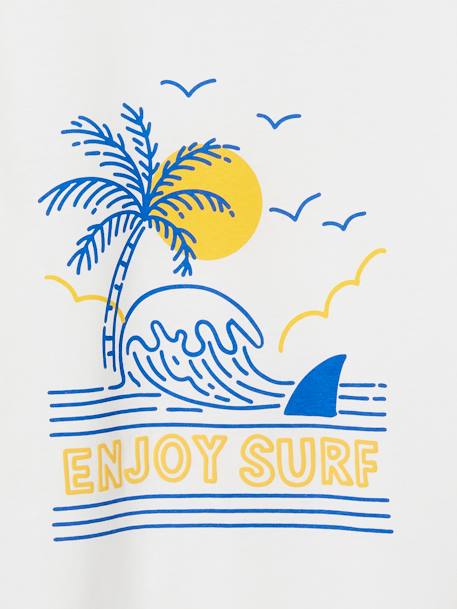 T-shirt com paisagem e detalhes em relevo, para menino azul-ganga+cru 