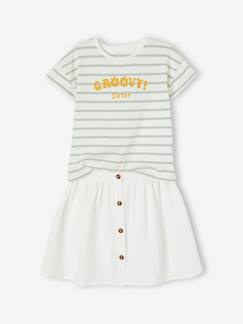 Menina 2-14 anos-Saias-Conjunto t-shirt e saia em gaze de algodão, para menina