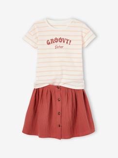 Menina 2-14 anos-Conjuntos-Conjunto t-shirt e saia em gaze de algodão, para menina
