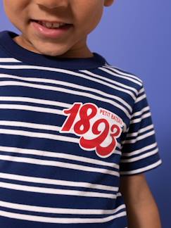 Menino 2-14 anos-T-shirt às riscas, em algodão bio, da Petit Bateau