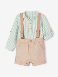 Conjuntos-Conjunto camisa e calções com suspensórios, para bebé