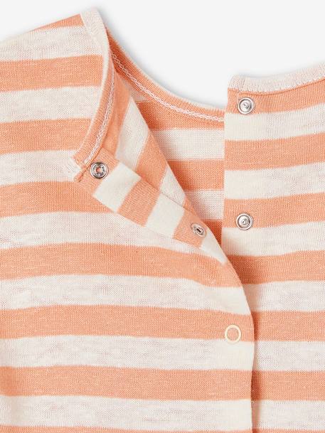 Conjunto calções, t-shirt às riscas e fita, para bebé laranja 