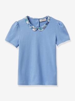 Menina 2-14 anos-T-shirts-Blusa da CYRILLUS, gola em tecido Liberty®, algodão bio, para menina