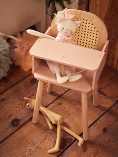Bonecas e bonecos-Cadeira alta, em madeira e palhinha