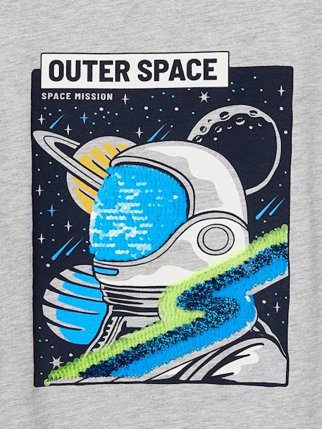 T-shirt com lantejoulas, astronauta, para menino cinza mesclado+marinho 