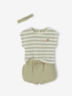 Bebé 0-36 meses-Conjunto calções, t-shirt às riscas e fita, para bebé