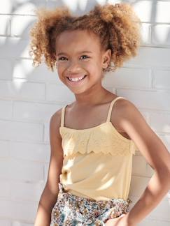 Menina 2-14 anos-T-shirts-T-shirts-Top com folhos em bordado inglês, para menina