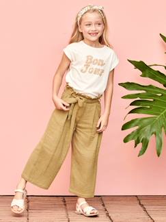 Menina 2-14 anos-Calças -Calças curtas e largas estilo paperbag, em gaze de algodão, para menina