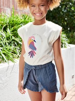 Menina 2-14 anos-T-shirts-T-shirt com pássaro e sem mangas, para menina