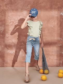 Menina 2-14 anos-Jeans -Calças curtas de ganga com laço, para menina
