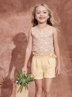Menina 2-14 anos-Top às flores, em malha canelada, para menina