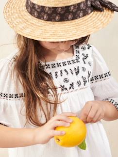 Menina 2-14 anos-Acessórios-Gorros, cachecóis, luvas-Chapéu aspeto palha com fita estampada, para menina