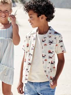 Menino 2-14 anos-Camisas-Camisa de mangas curtas, com palmeiras e um toque de linho, para menino