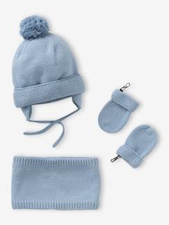 Bebé 0-36 meses-Acessórios-Conjunto gorro + gola snood + luvas de polegar, para bebé menino, BASICS