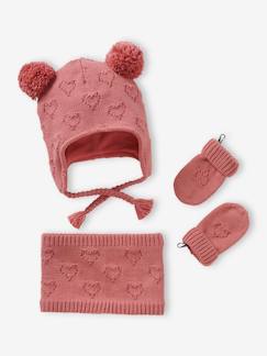 Bebé 0-36 meses-Acessórios-Conjunto corações: gorro + gola snood+ luvas, para bebé menina