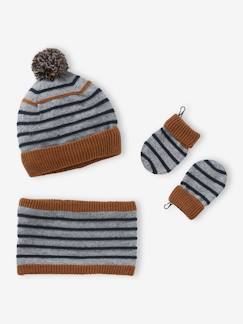 Bebé 0-36 meses-Acessórios-Conjunto estilo marinheiro com gorro + gola snood + luvas, para bebé menino