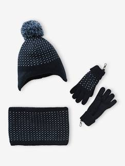 Menino 2-14 anos-Acessórios-Conjunto gorro + gola snood + luvas em malha jacquard, para menino