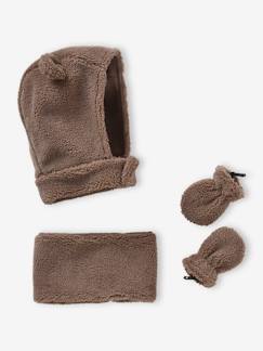 Bebé 0-36 meses-Acessórios-Conjunto ursinho para bebé menino com gorro + gola snood + luvas em sherpa