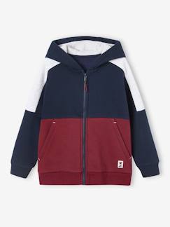 Menino 2-14 anos-Camisolas, casacos de malha, sweats-Sweatshirts-Casaco de desporto, com fecho e capuz, efeito colorblock, para menino