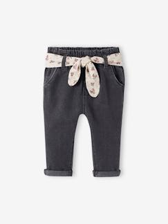 Bebé 0-36 meses-Calças, jeans-Calças com cinto em tecido, para bebé