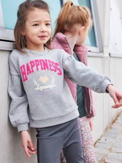 Menina 2-14 anos-Camisolas, casacos de malha, sweats-Sweat de desporto "Hapiness", em malha tipo borboto e detalhes irisados, para menina