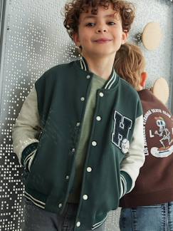 Menino 2-14 anos-Casaco estilo teddy em moletão, emblema em malha tipo borboto, para menino