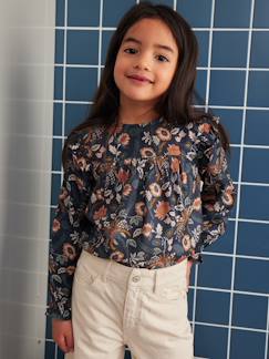 Menina 2-14 anos-Blusas, camisas-Blusa às flores e mangas compridas, para menina