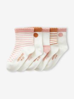Bebé 0-36 meses-Meias, collants-Lote de 5 pares de meias às bolas/riscas, para bebé menina