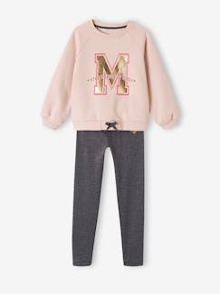 Menina 2-14 anos-Camisolas, casacos de malha, sweats-Conjunto de desporto, sweat em moletão + leggings em matéria técnica, para menina
